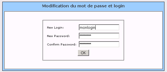 Changement login et password
