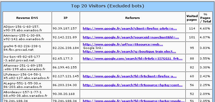 Statistics - Top visitors